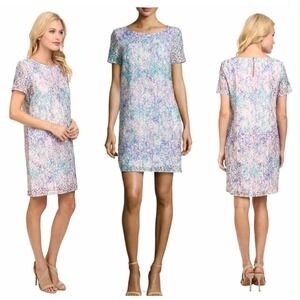 Catherine Malandrino Bronwyn Dress Pink Blossom Lace Floral Short Sleeve Size 12